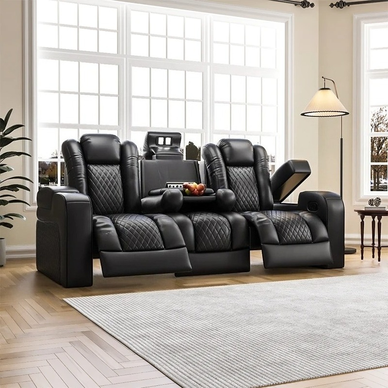 Home Cinema Recliners - Luxury Theater Furniture Black Color 3seater