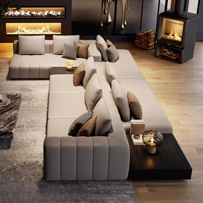 Home Cinema Room Accessories - Italian Genuine Leather Sofas Minimalist Luxury