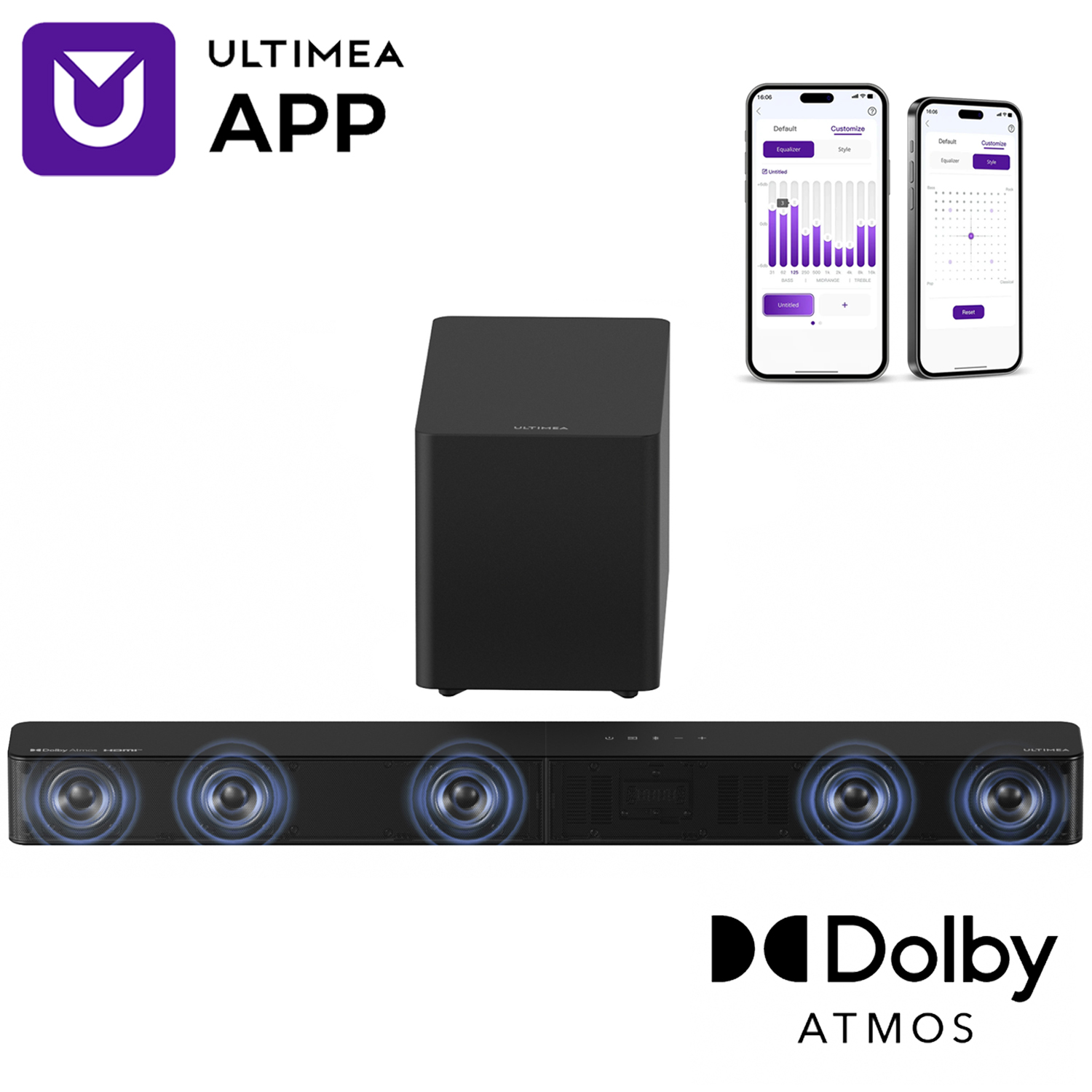 Home Cinema Dolby Atmos 7.1 - ULTIMEA 5.1CH Sound Bar with Subwoofer,