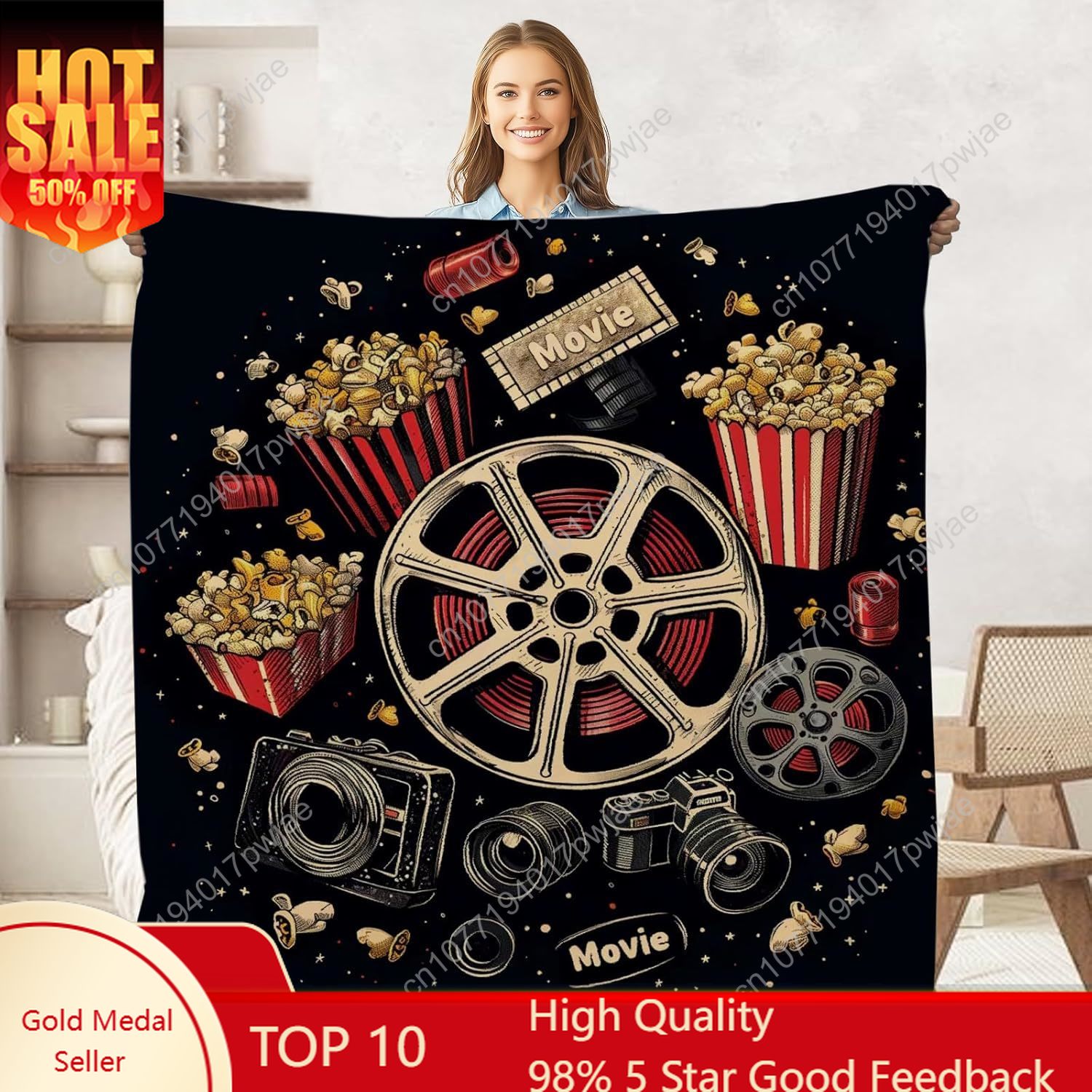 Movie Ticket Popcorn Throw Bla - Home Cinema Gifts review and price