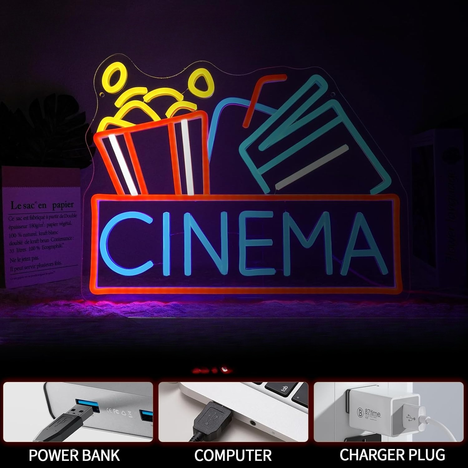 Cinema Neon Sign USB Powered L - Home Cinema Night review and price