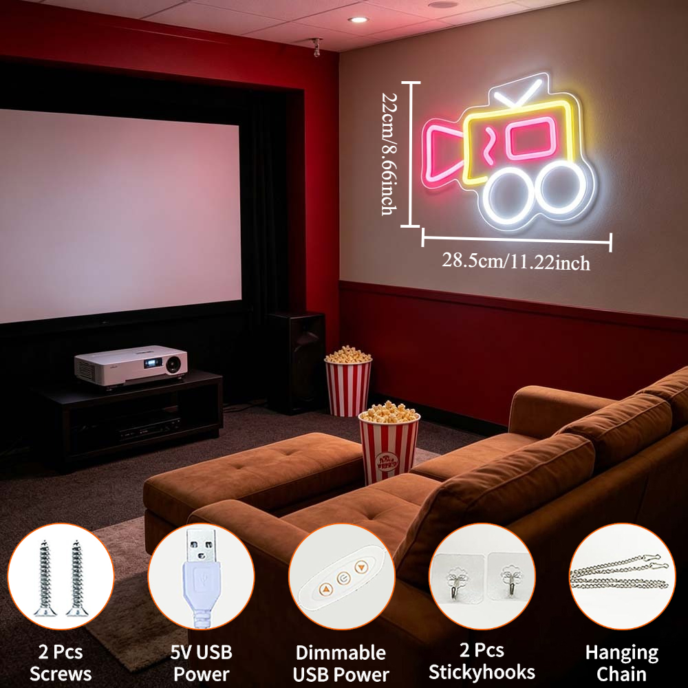 Retro Movie Camera Neon Sign L - Home Cinema Gifts review and price