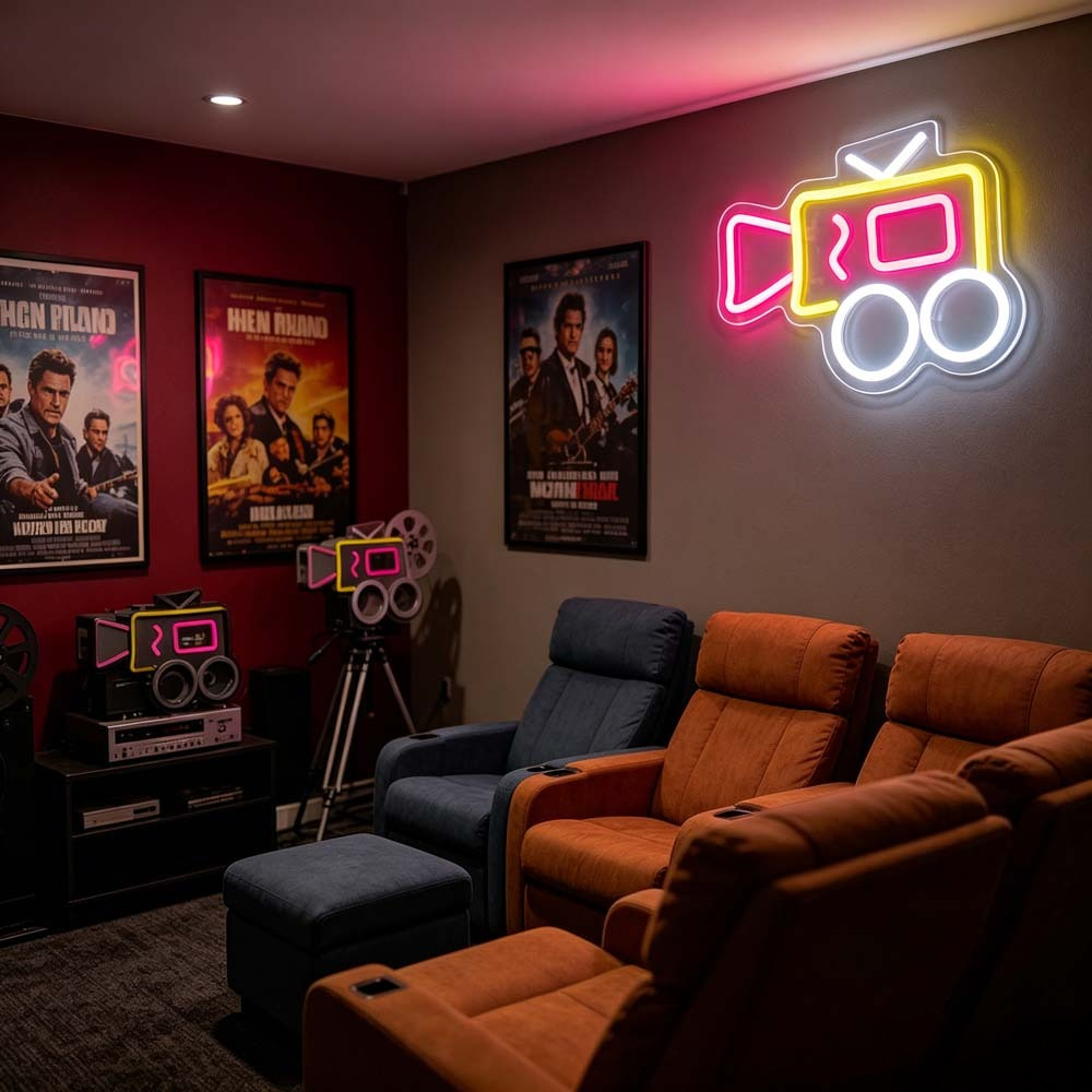 Retro Movie Camera Neon Sign L - Home Cinema Gifts review and price